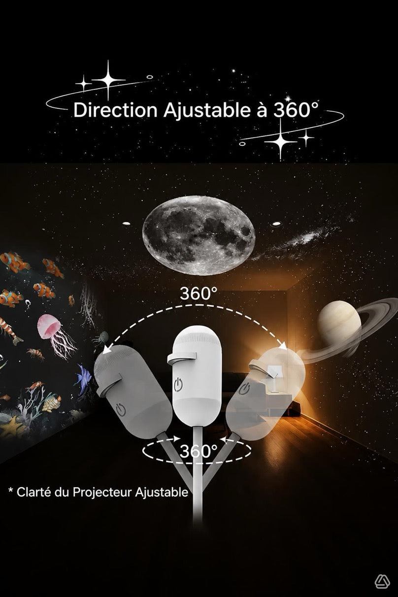 Veilleuse et projeteur de galaxie ajustable 360°